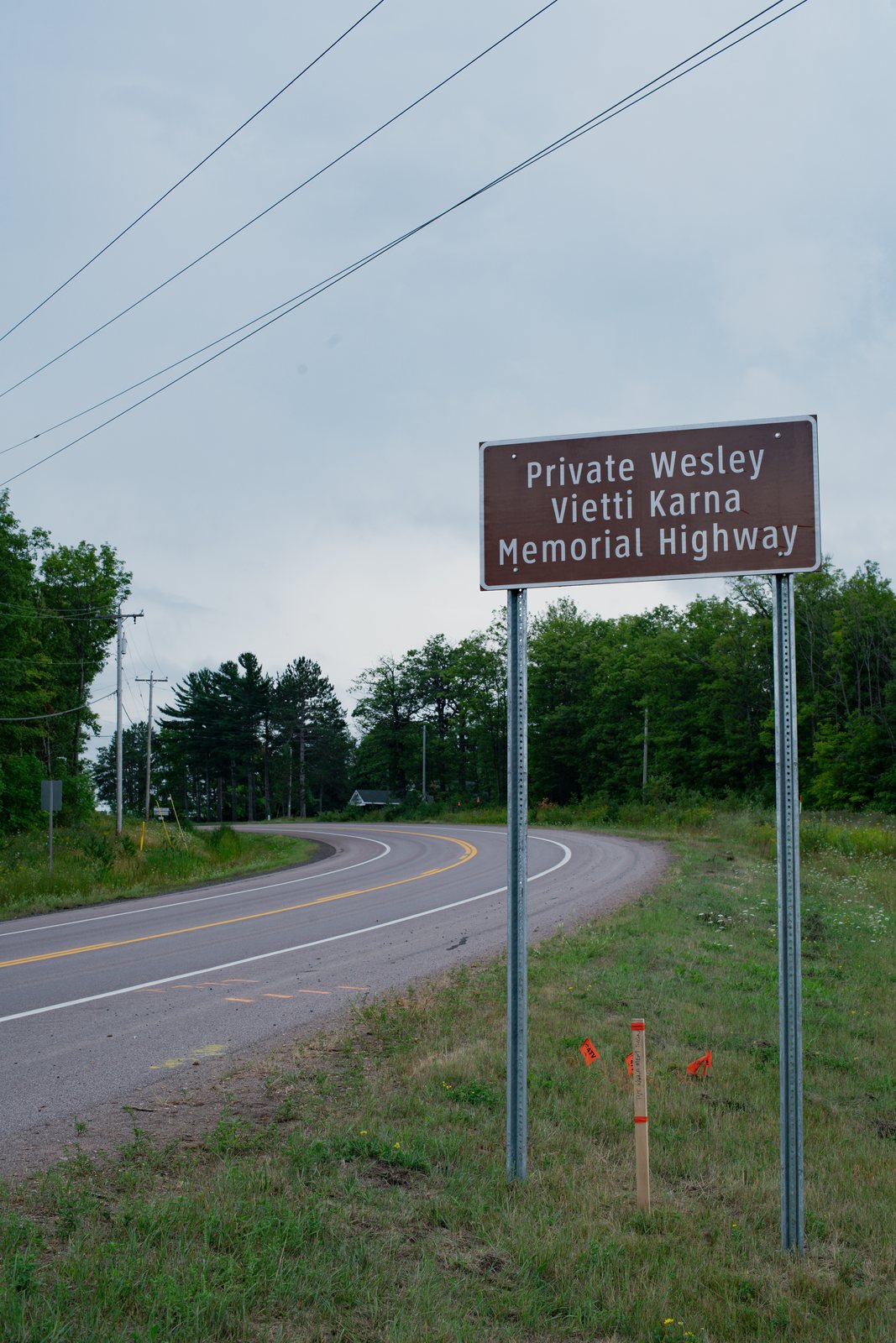 Private Wesley Vietti Karna Memorial Highway sign in Michigan